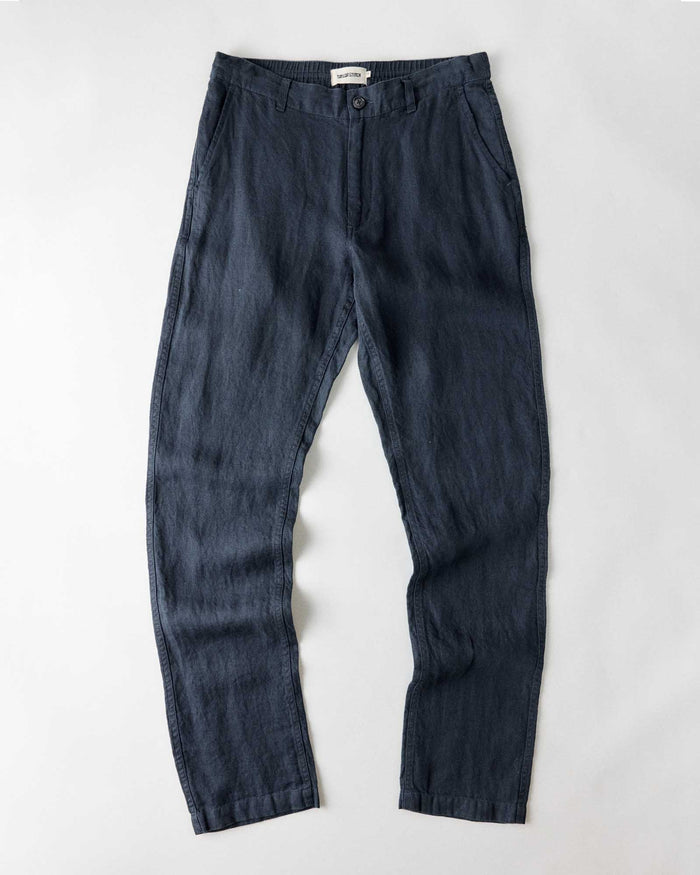 flatlay of The Easy Pant in Navy Linen