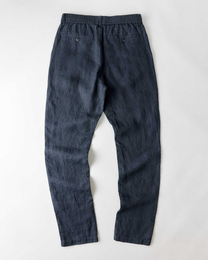 flatlay of the back of The Easy Pant in Navy Linen