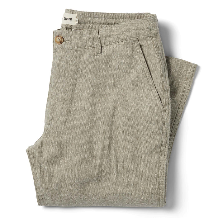 flatlay of The Easy Pant in Olive Herringbone