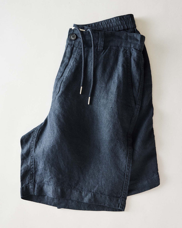folded flatlay of The Easy Short in Navy Linen