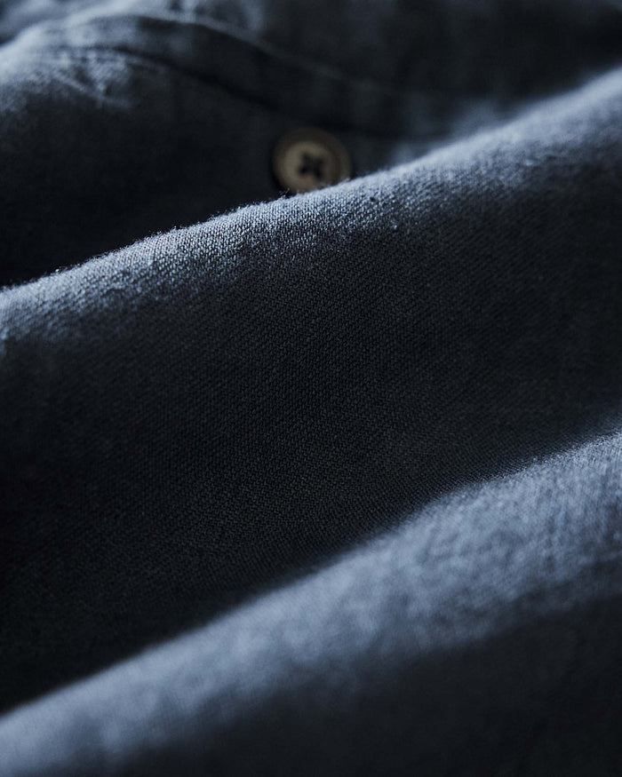 material shot of the fabric on The Easy Short in Navy Linen