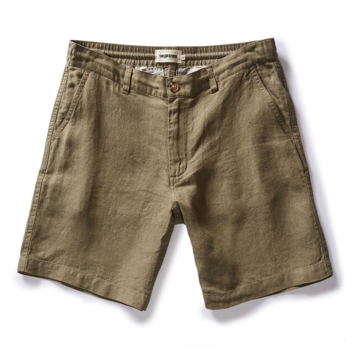 flatlay of The Easy Short in Olive Linen