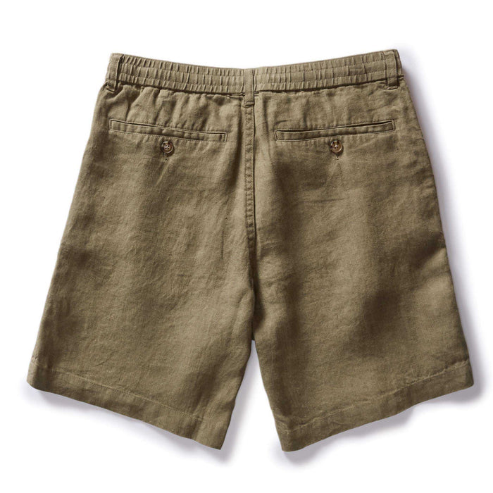flatlay of the back of The Easy Short in Olive Linen