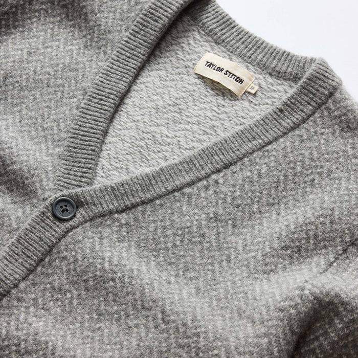 material shot of The Eddy Cardigan in Ash Herringbone Merino