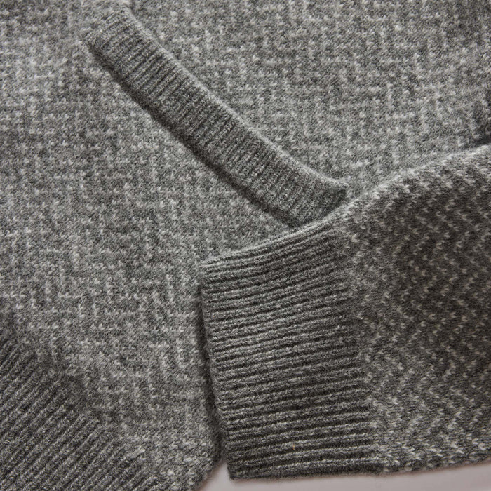 material shot of the ribbed cuffs on The Eddy Cardigan in Ash Herringbone Merino