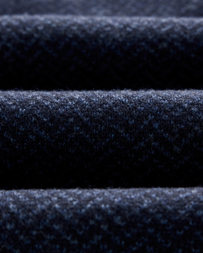 material shot of the fabric on The Eddy Crew in Heather Marine Herringbone