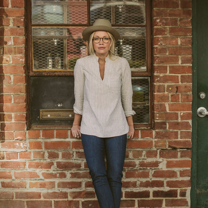 The Edie Popover in French Ticking Stripe