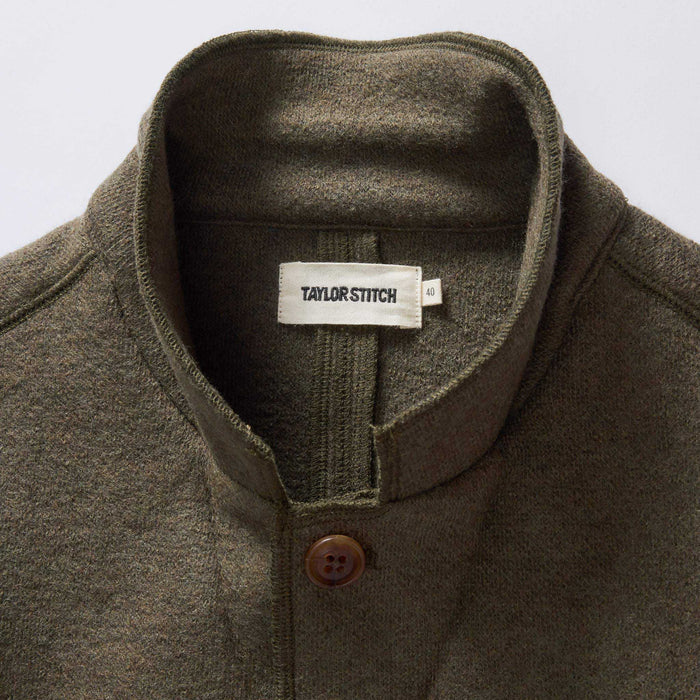 material shot of the collar on The Evans Blazer in Forest Birdseye Wool