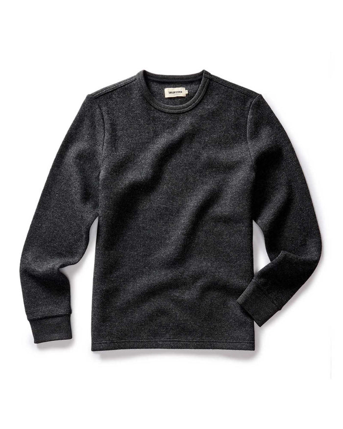 flatlay of The Evans Crew in Charcoal Birdseye Wool