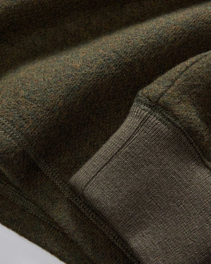 material shot of the cuffs on The Evans Crew in Forest Birdseye Wool