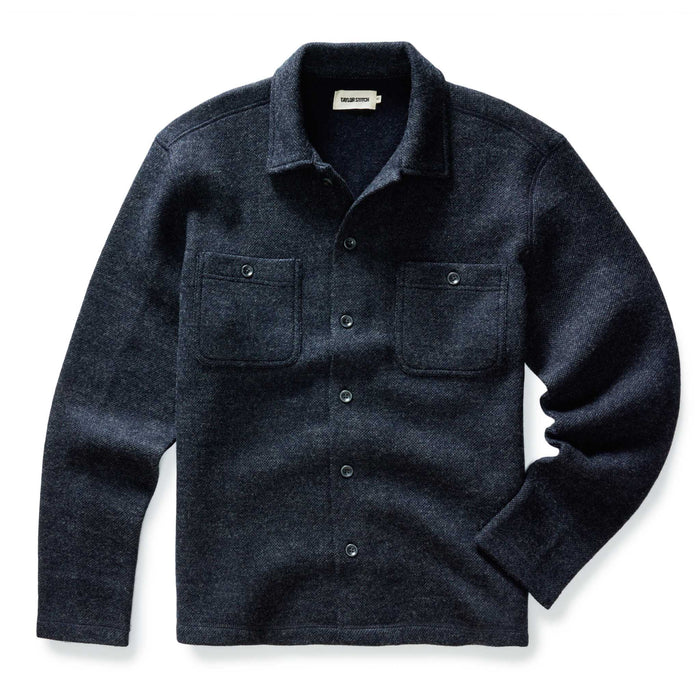 flatlay of The Evans Overshirt in Navy Birdseye Wool