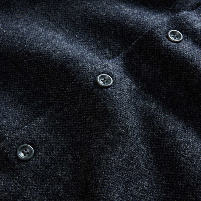 material shot of the buttons on The Evans Overshirt in Navy Birdseye Wool