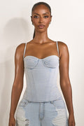 The Everly Lace Up Corset Top in Denim