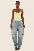 The Everly Lace Up Corset Top in Lime Green