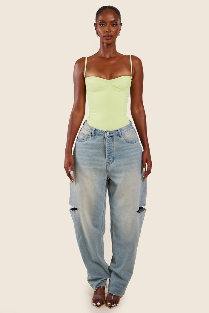 The Everly Lace Up Corset Top in Lime Green