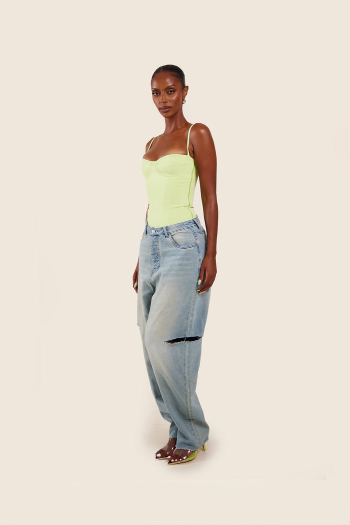 The Everly Lace Up Corset Top in Lime Green