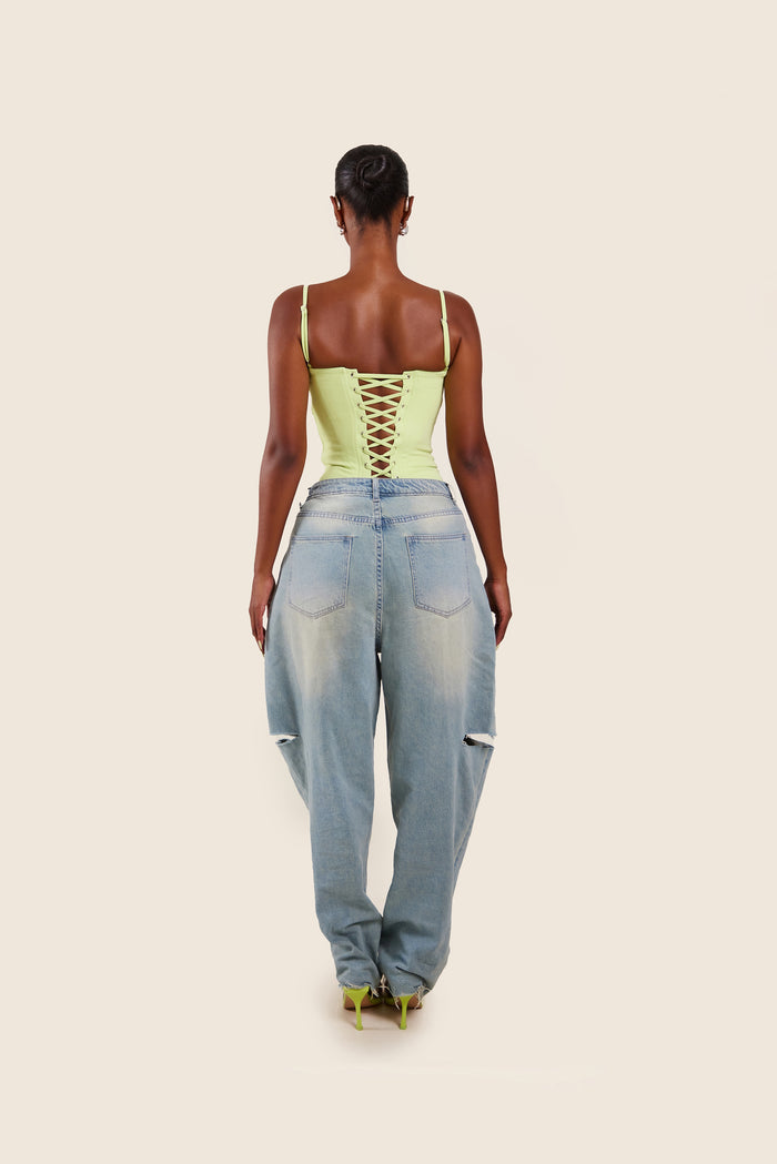 The Everly Lace Up Corset Top in Lime Green