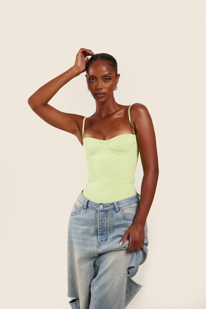 The Everly Lace Up Corset Top in Lime Green
