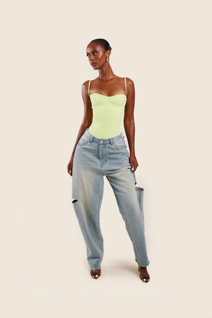 The Everly Lace Up Corset Top in Lime Green