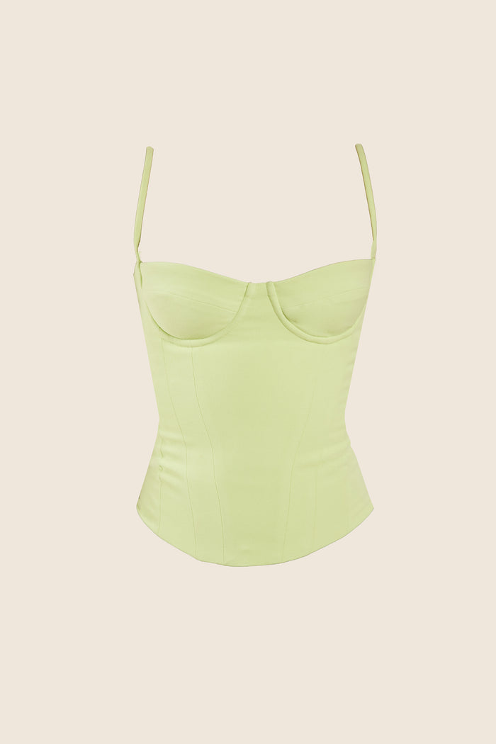 The Everly Lace Up Corset Top in Lime Green