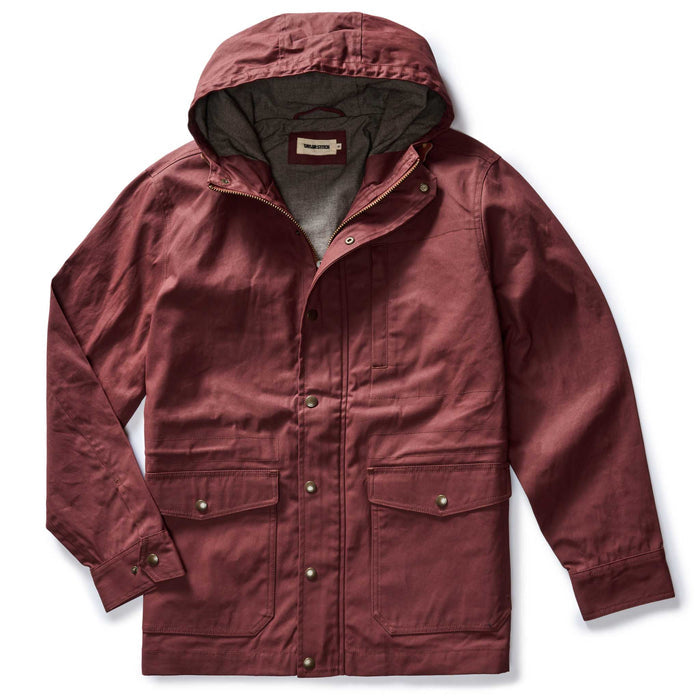 flatlay of The Explorer Jacket in Red Wine Dry Wax