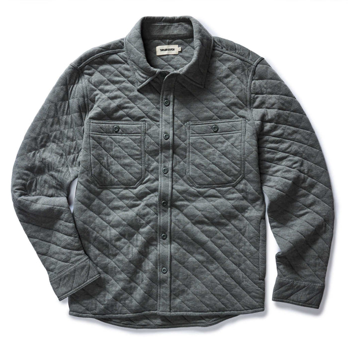 flatlay of The Fall Line Overshirt in Heather Ash Quilted Jersey