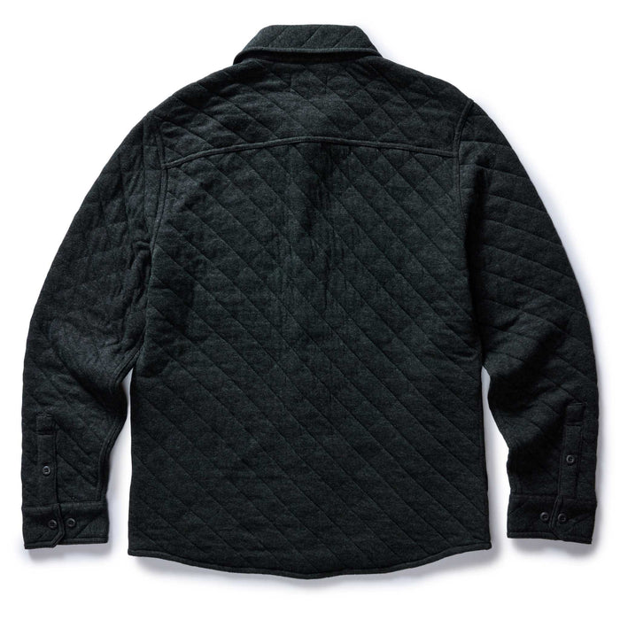 flatlay of the back of The Fall Line Overshirt in Heather Coal Quilted Jersey