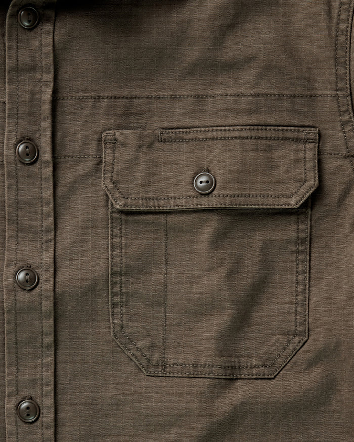 material shot of the pocket on The Field Overshirt in Mushroom Ripstop