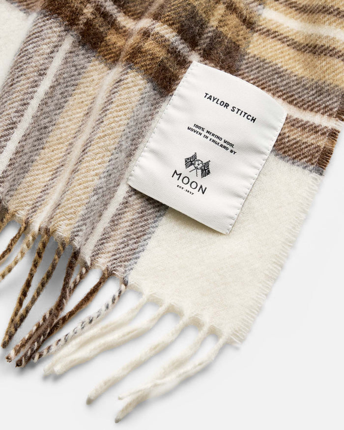 material shot of the label on The Fireside Scarf in Butterscotch Plaid