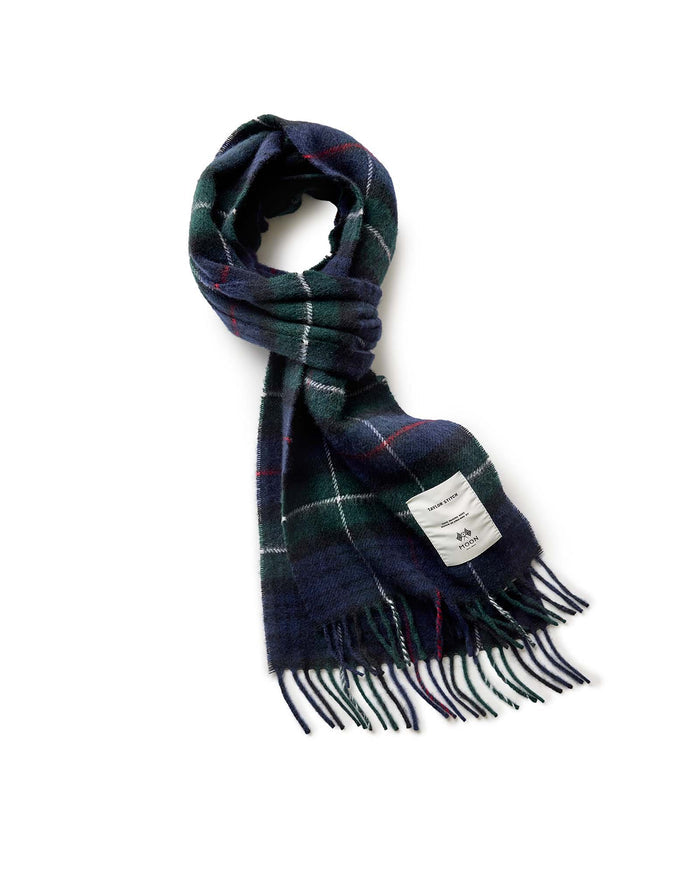 editorial image of The Fireside Scarf in Highland Navy Plaid