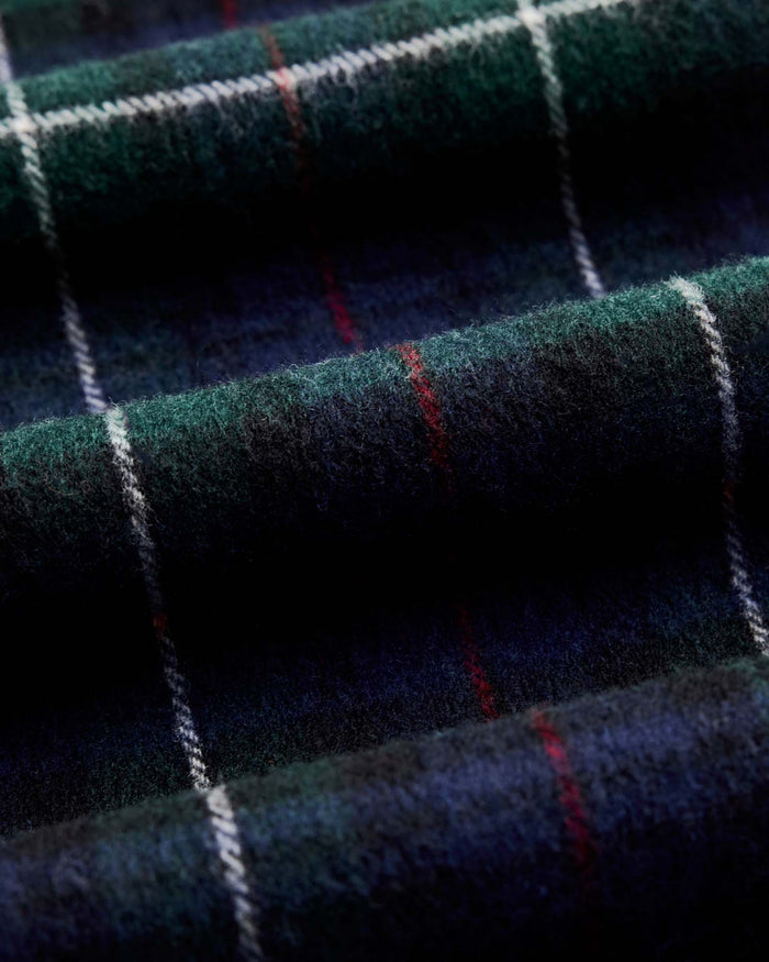 material shot of the fabric on The Fireside Scarf in Highland Navy Plaid