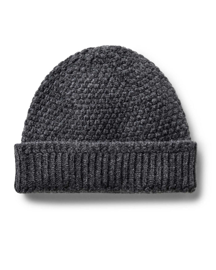flatlay of The Fisherman Beanie in Heather Coal