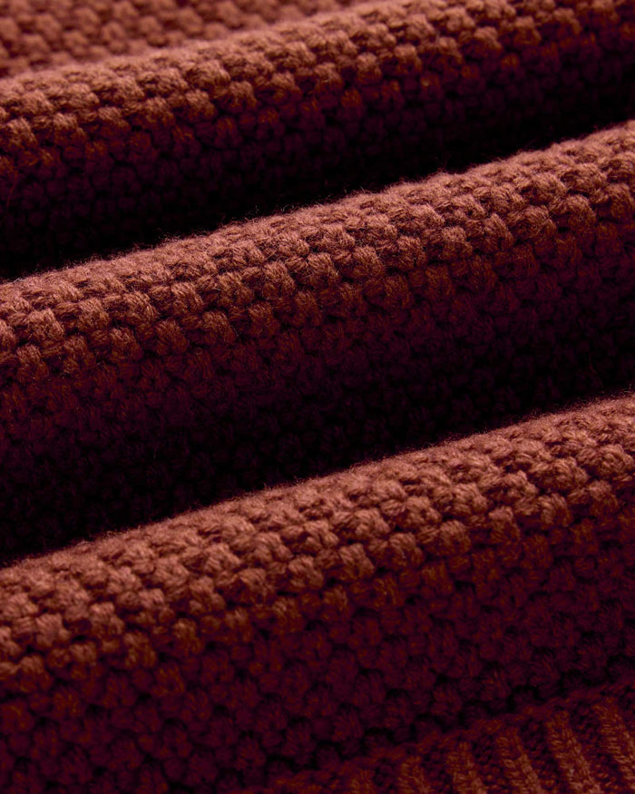 material shot of the fabric on The Fisherman Sweater in Heather Brick Merino