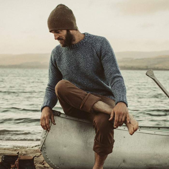 David about to go out on his canoe in our fisherman sweater