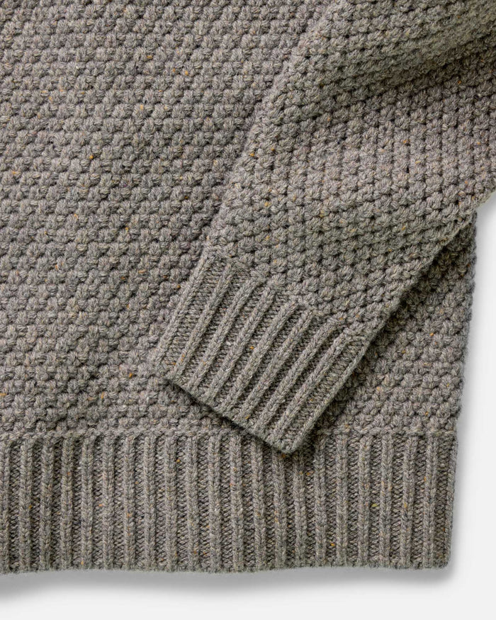 material shot of the collar on The Fisherman Sweater in Taupe Merino