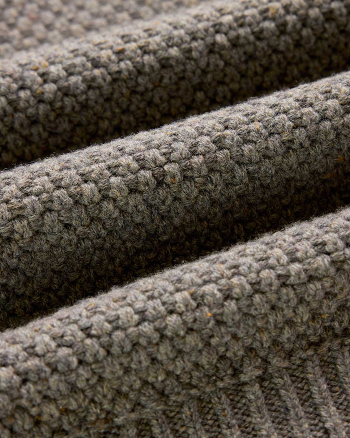 material shot of the hem on The Fisherman Sweater in Taupe Merino