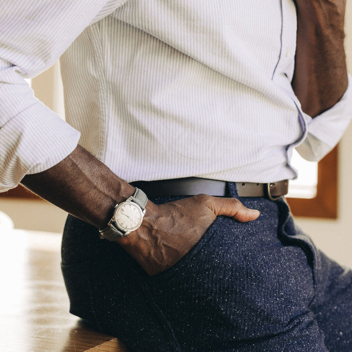 fit model posing in The Foundation Belt in Dark Brown