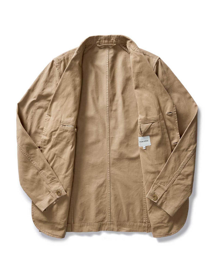 flatlay of the inside of The Foundation Sportcoat in Organic Khaki Twill