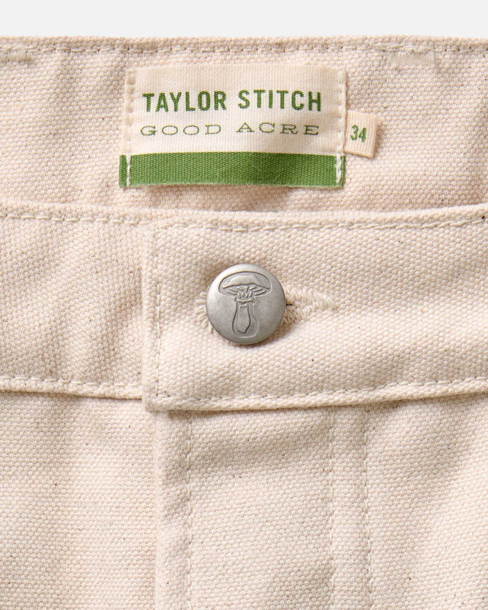 material shot of the wasitband on The Good Acre Chore Pant in Natural Canvas