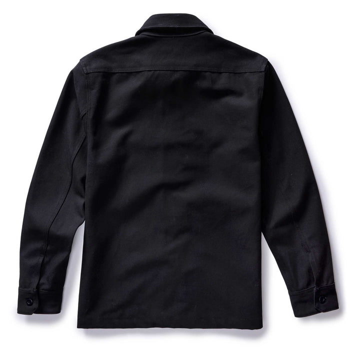 flatlay of the back of The Good Acre Forge Overshirt in Black Canvas