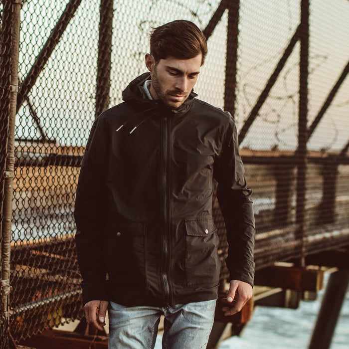 Our fit model on a windy day next to the pier