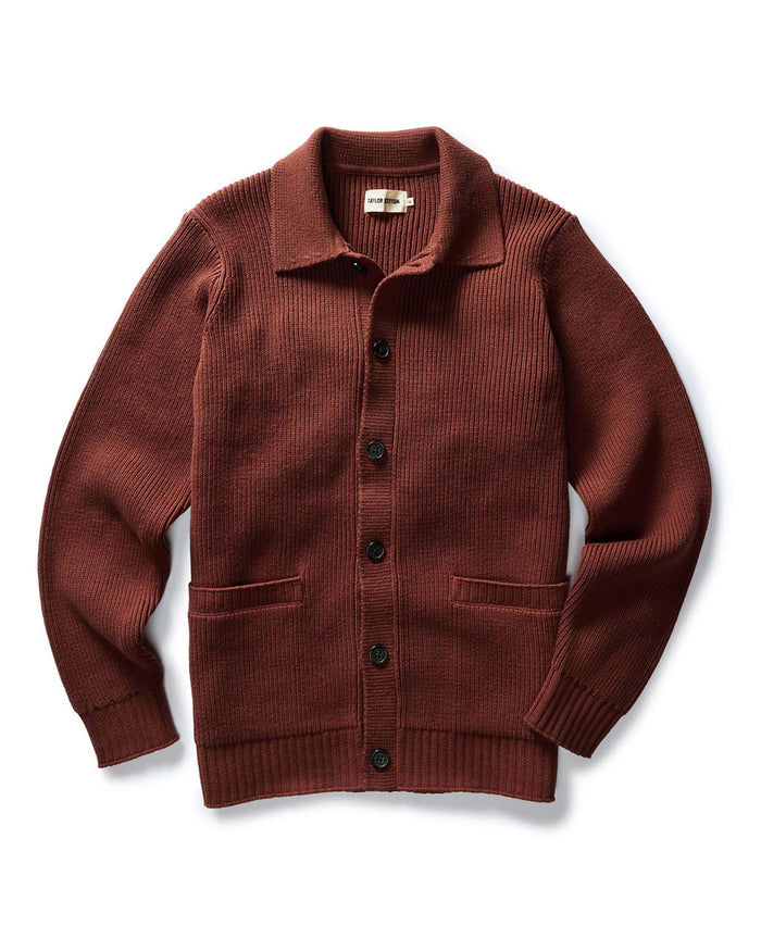 flatlay of The Harbor Sweater Jacket in Mahogany