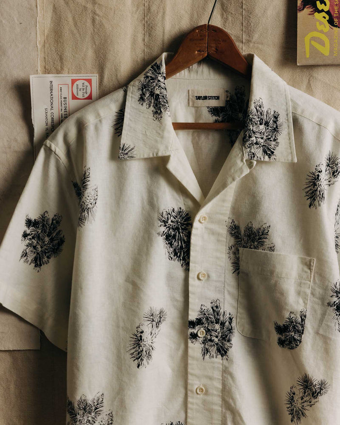 editorial image of The Hawthorne Shirt in Cactus Sketch hanging