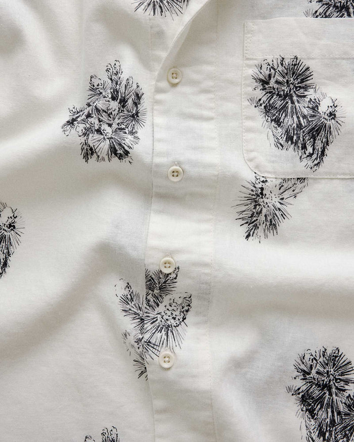 editorial image of the buttons on The Hawthorne Shirt in Cactus Sketch