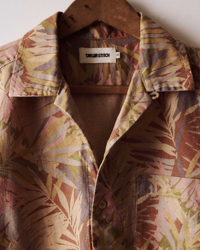 editorial image of The Hawthorne Shirt in Tea Desert Palm hanging
