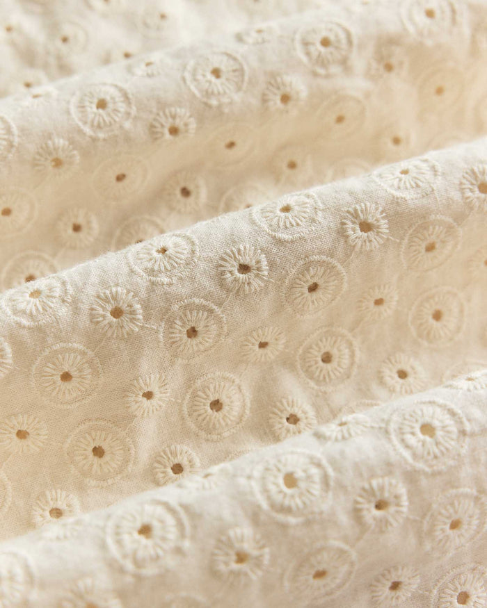 material shot of fabric on The Short Sleeve Hawthorne in Vintage White Embroidered Eyelet