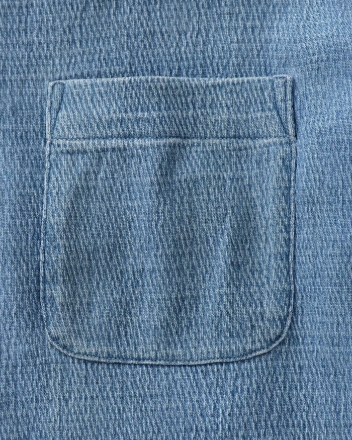 material shot of the buttons on The Hawthorne Shirt in Washed Indigo Crepe