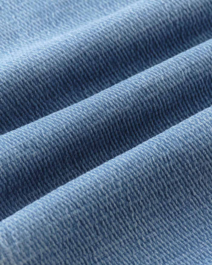 material shot of the fabric on The Hawthorne Shirt in Washed Indigo Crepe