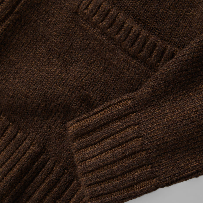 material shot of the cuffs on The Headland Shawl Cardigan in Marled Chocolate