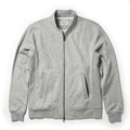 flatlay of The Heavy Bag Bomber in Heather Grey Fleece from the front zipped up